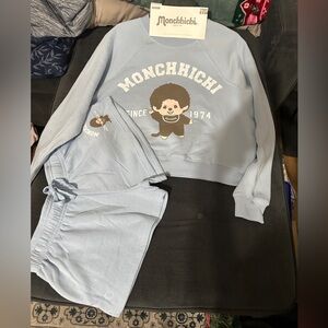 Monchhichi Blue Sweatshirt and Shorts Set Size Medium